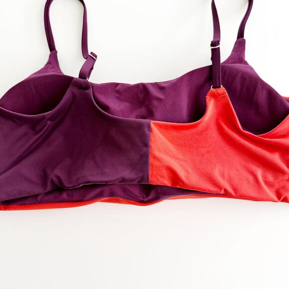 [Athleta] Orange Purple Asymmetrical Colorblock Scoop Neck Bikini Top Size XL - Picture 7 of 10